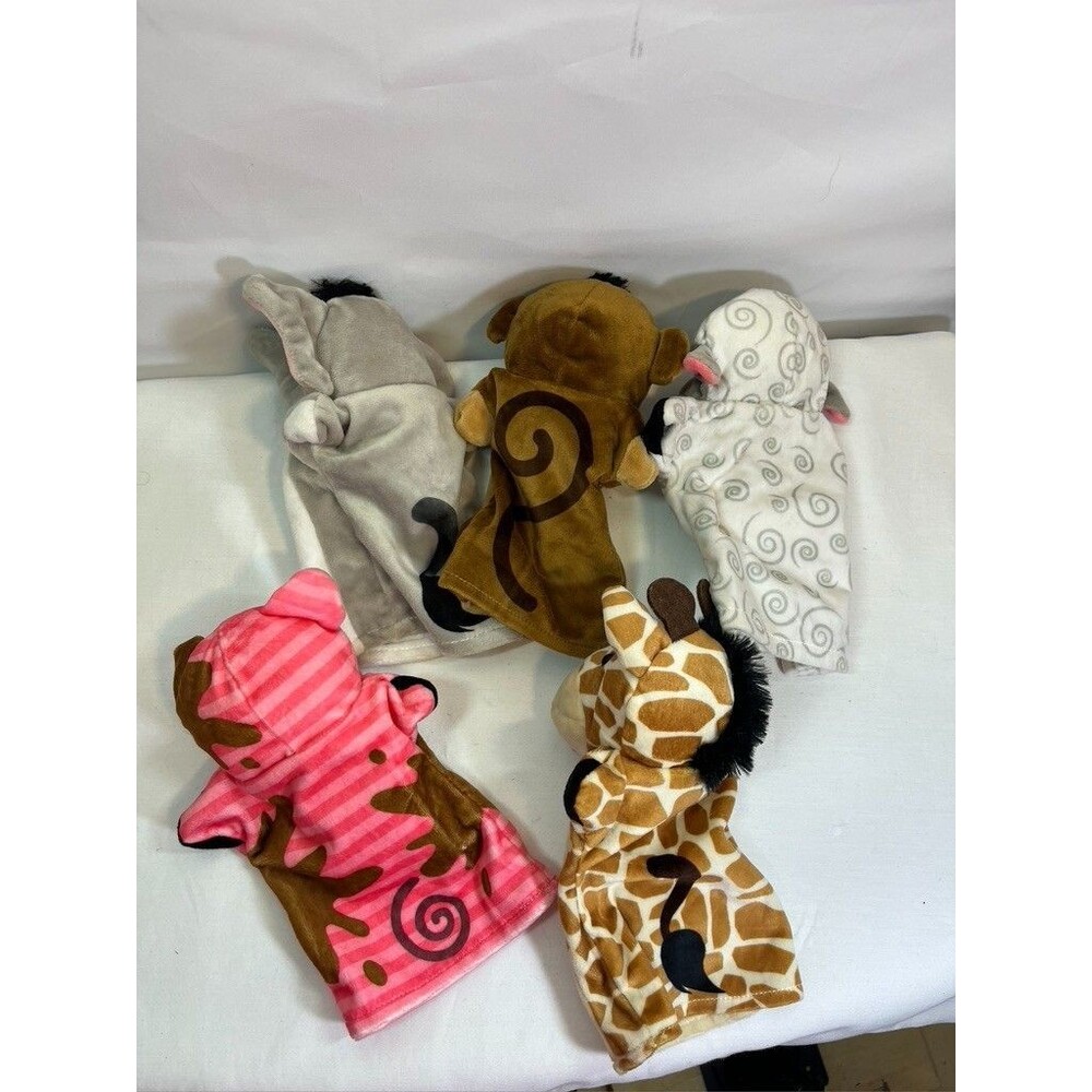Lot Of 5 Children's Plush Animal Hand Puppets ZOO ANIMALS - Picture 2 of 2